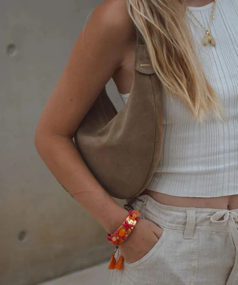 Ophelia Small Leather Bag - Mocca Suede