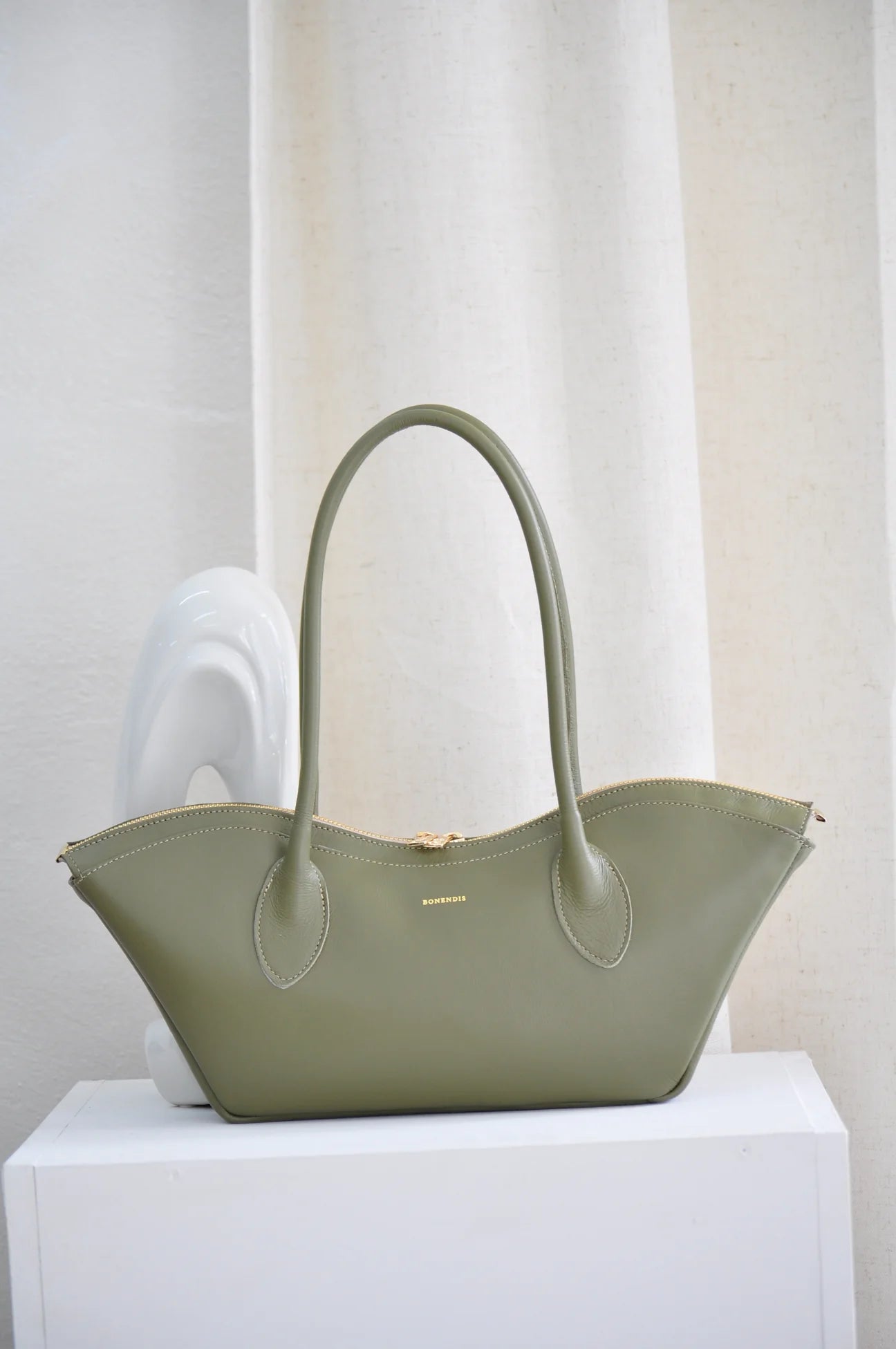 Bisou Small Leather Bag - Olive Green