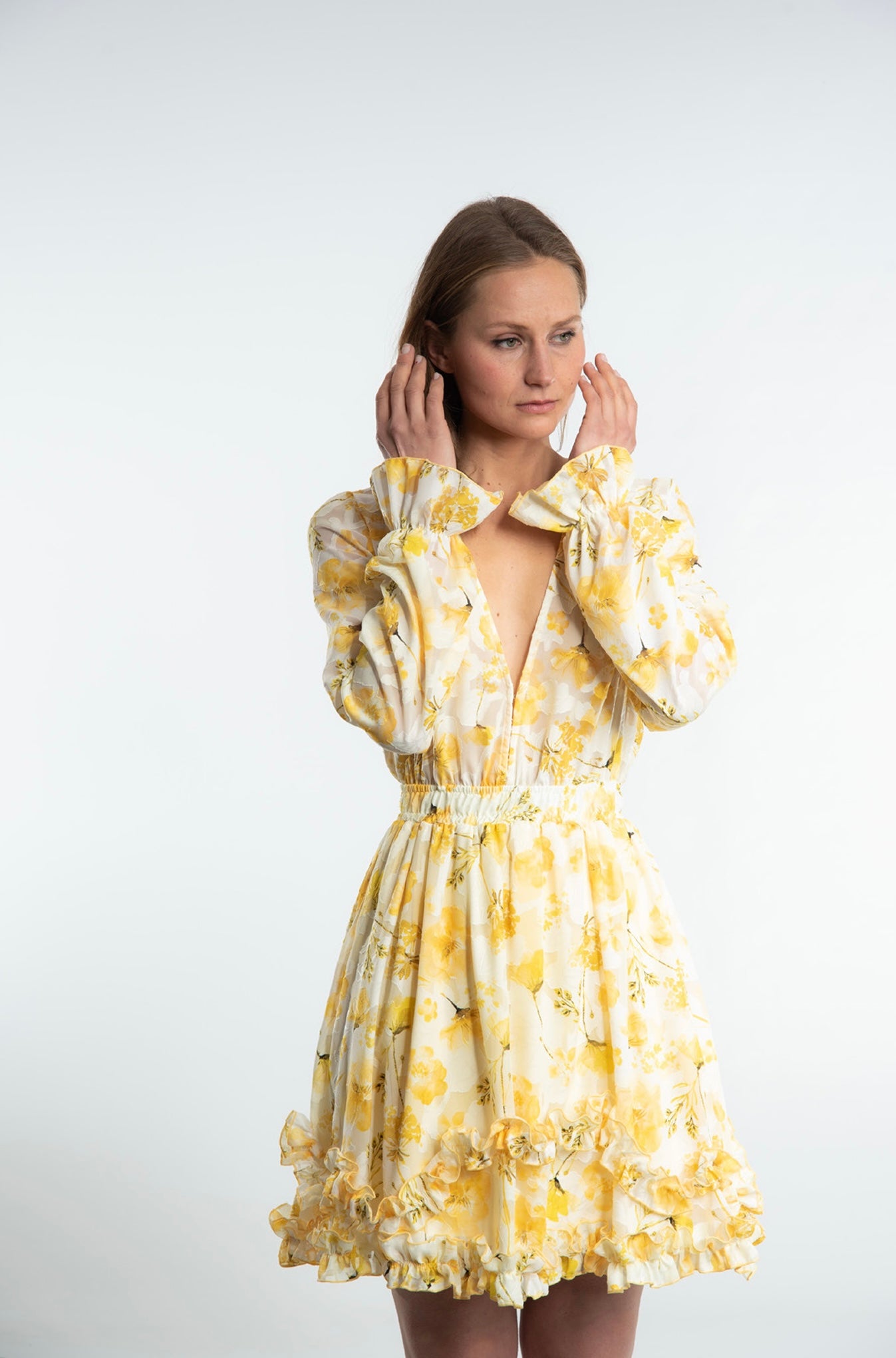 Yellow Blossom Mini Dress - Ciffon