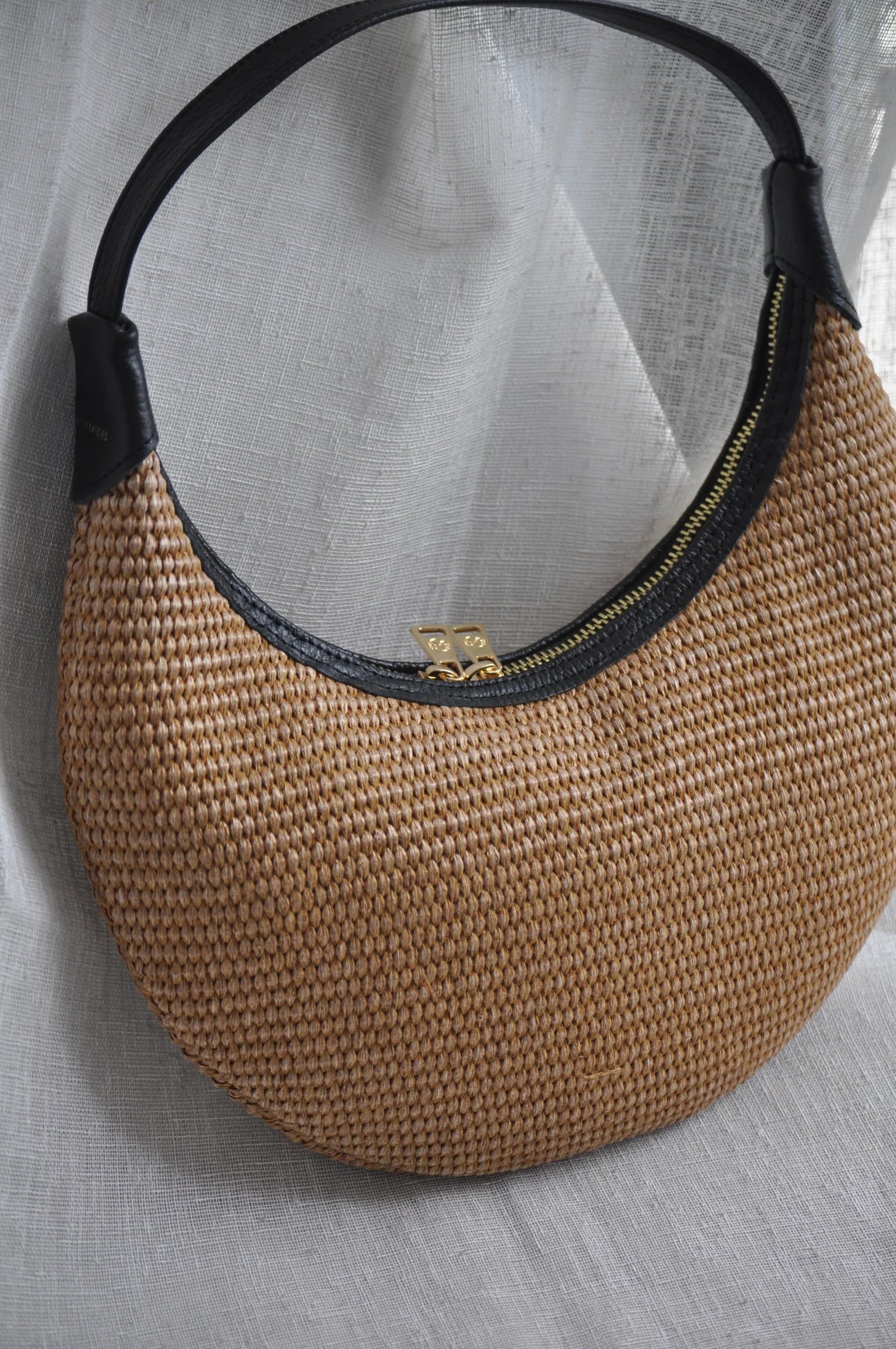 Ophelia Mini Raffia Shoulder Bag - Black