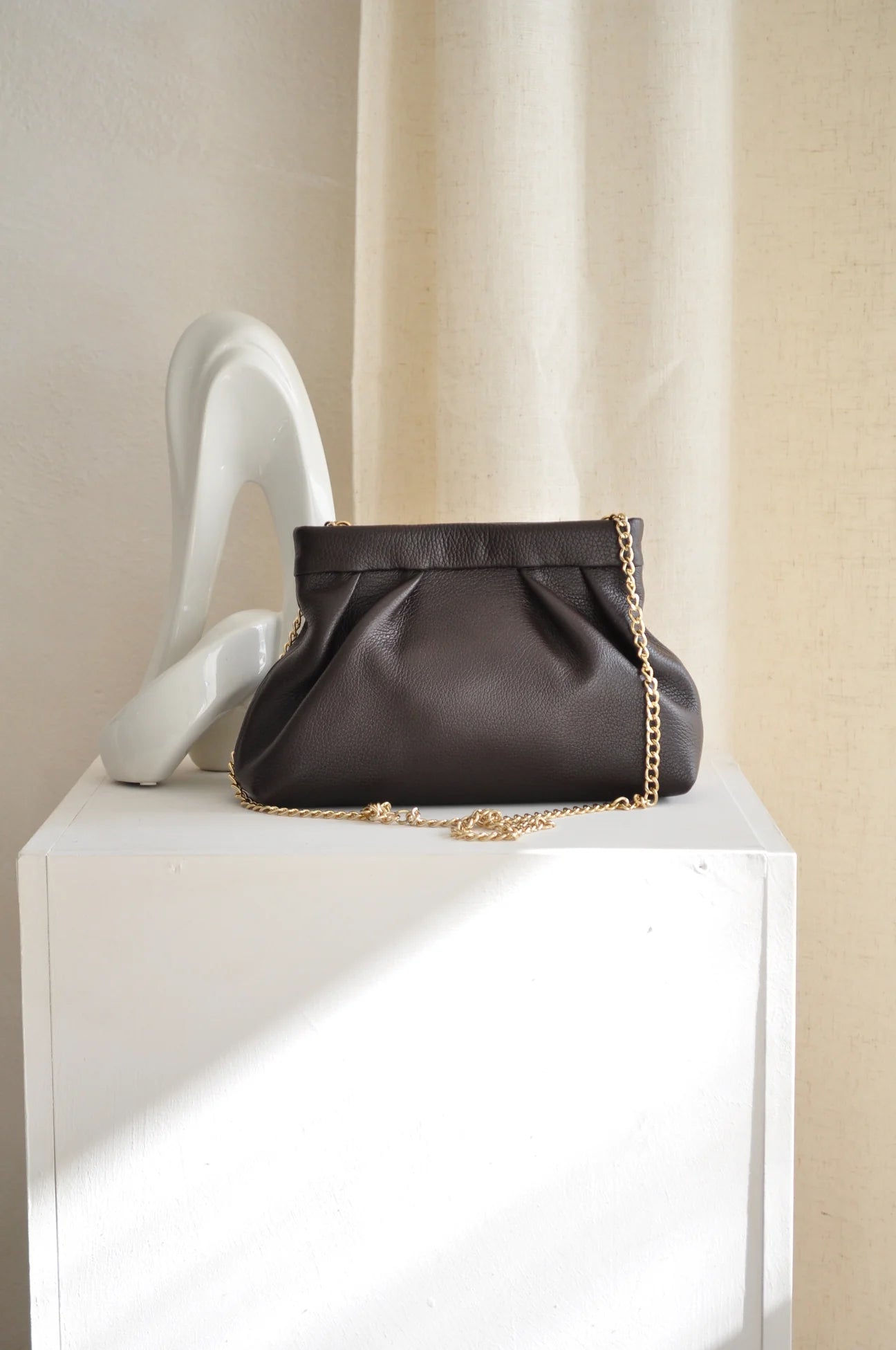 Kiss Mini Leather Pouch - Dark Brown