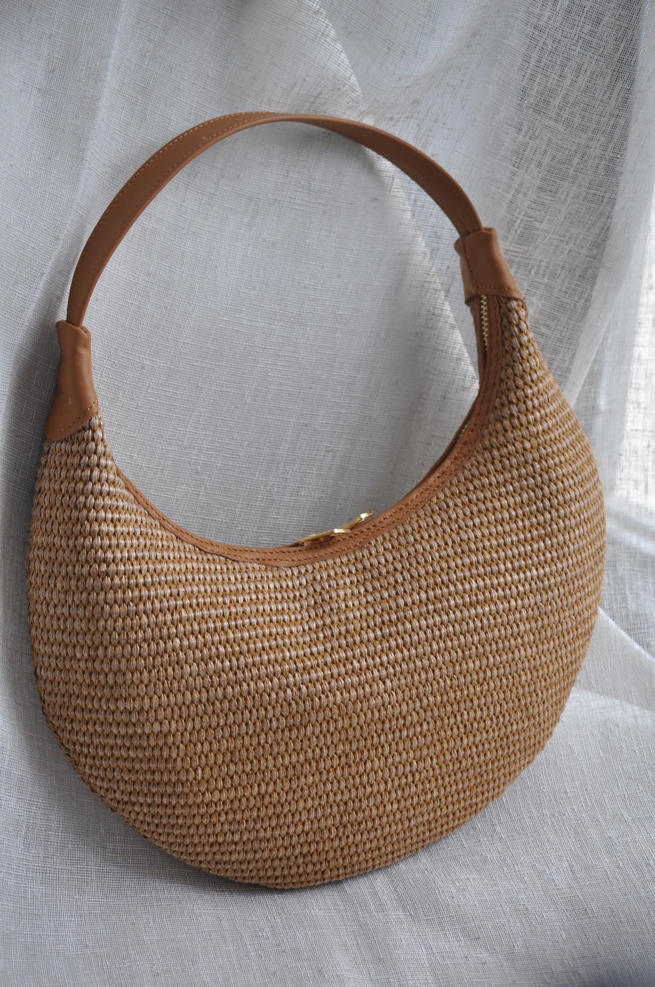 Ophelia Small Raffia Shoulder Bag - Tabac