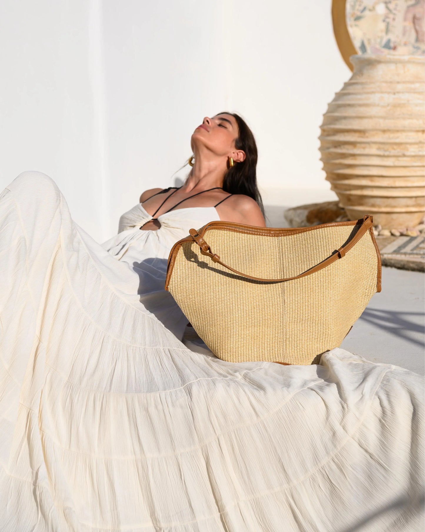 Helena Raffia Shoulder Bag - Tabac