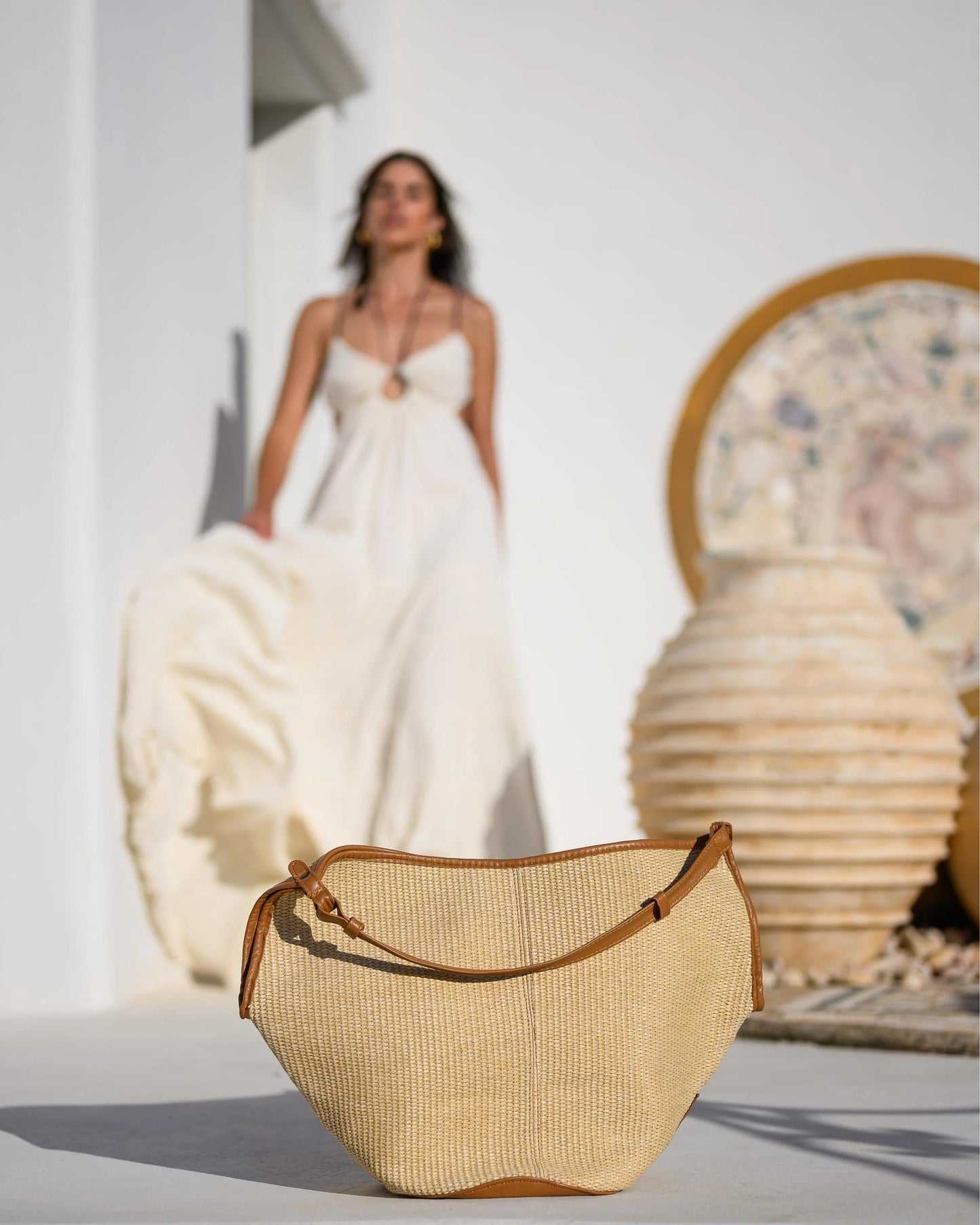 Helena Raffia Shoulder Bag - Tabac