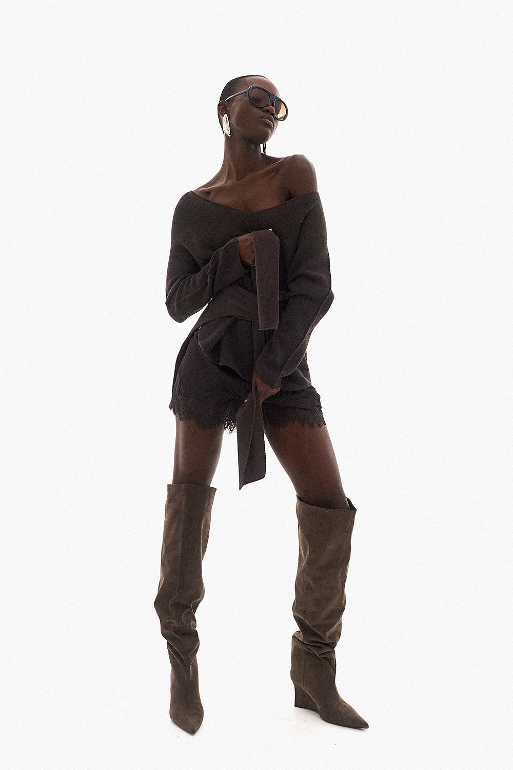 Soft Knitwear V-Neck | Brown