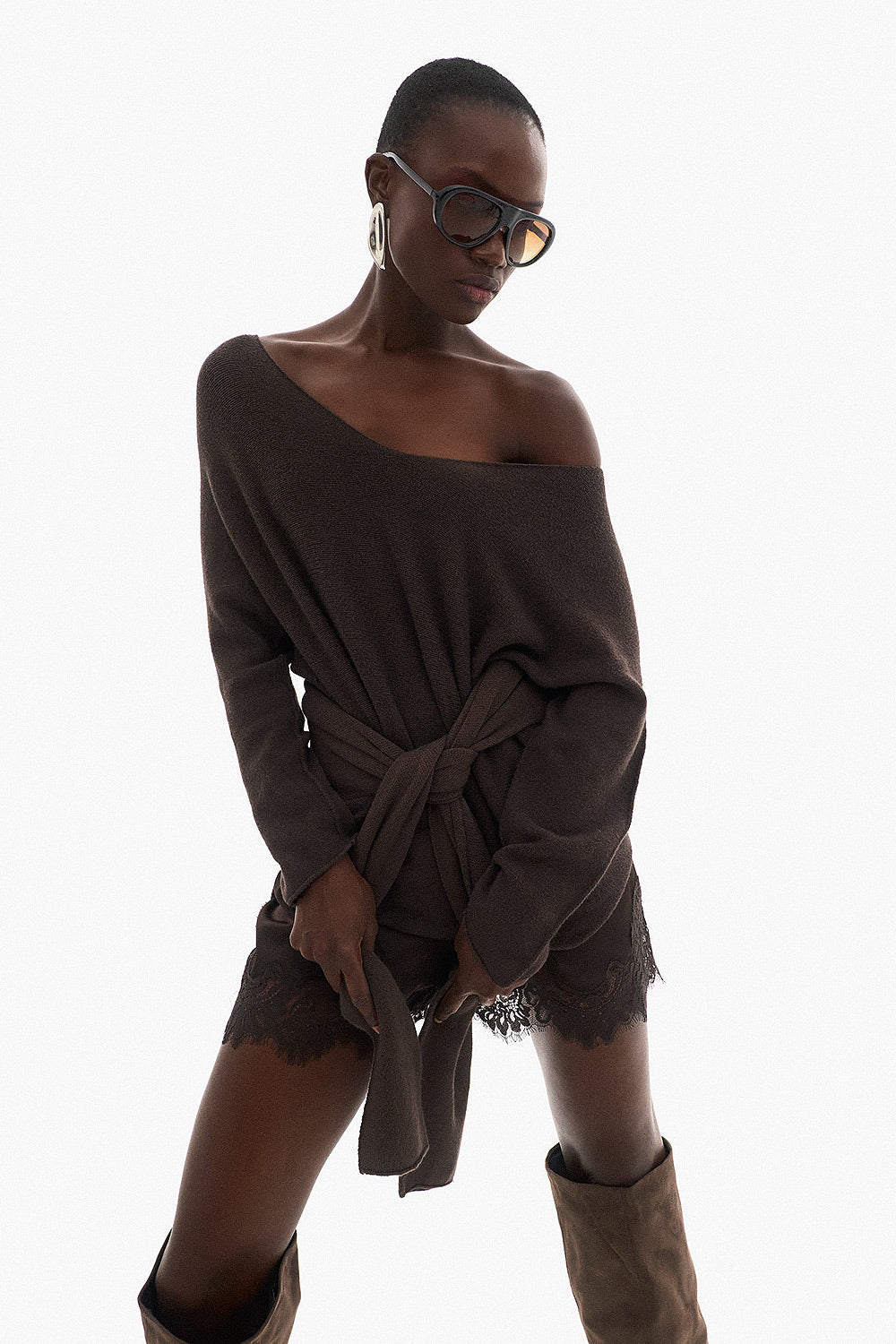 Soft Knitwear V-Neck | Brown