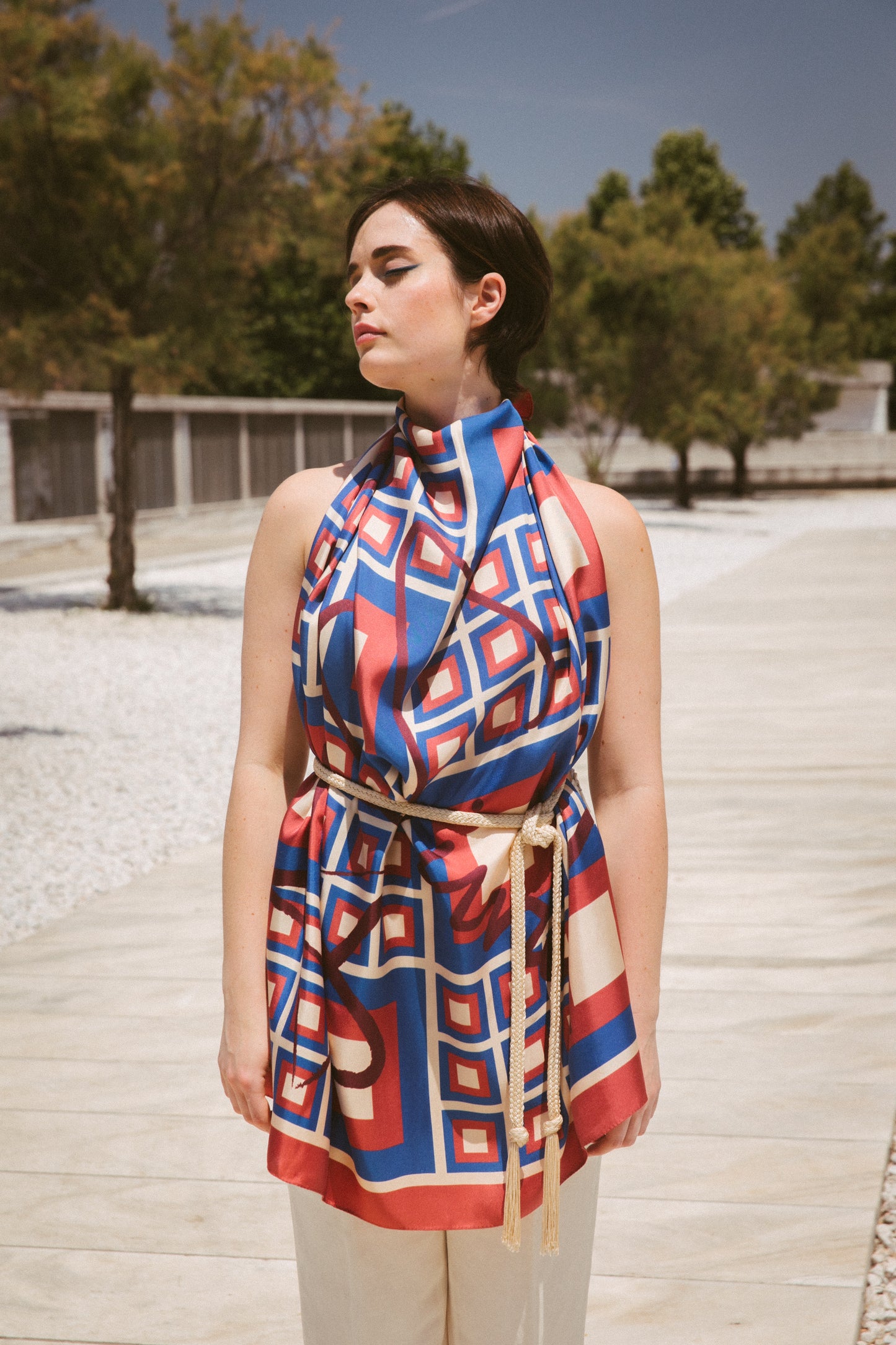 Cubes Satin Silk Scarf