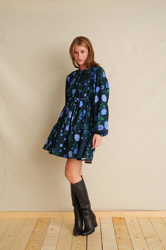 Pixel Rose Blue Futter Mini Dress