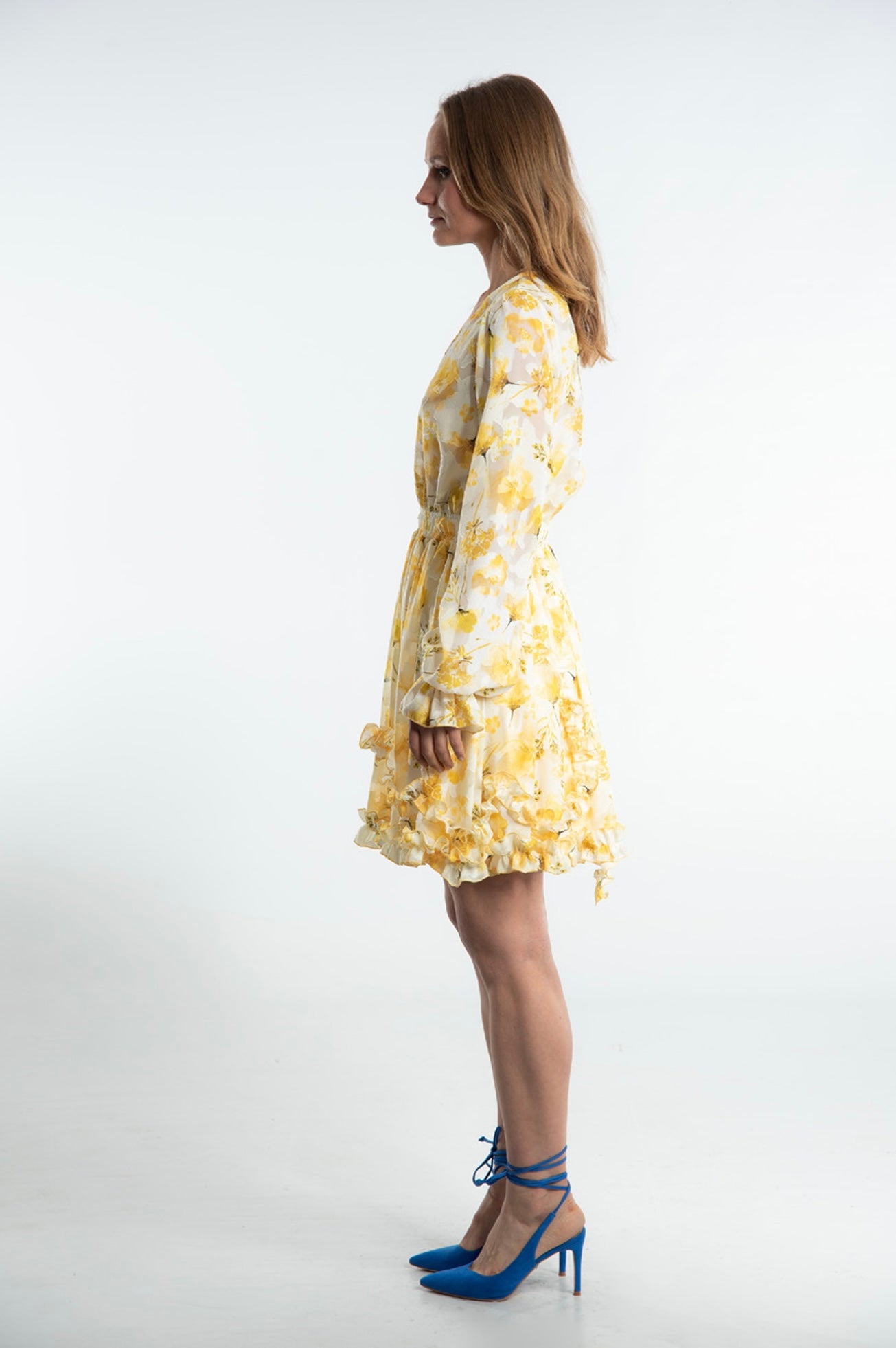 Yellow Blossom Mini Dress - Ciffon