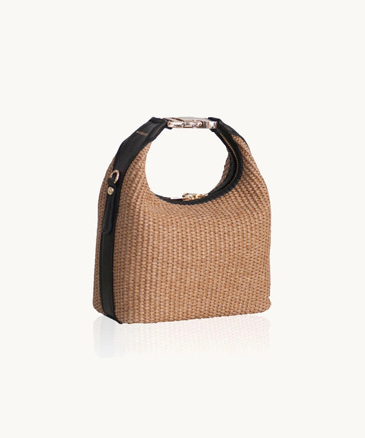 Maggie Raffia Handbag - Black Leather