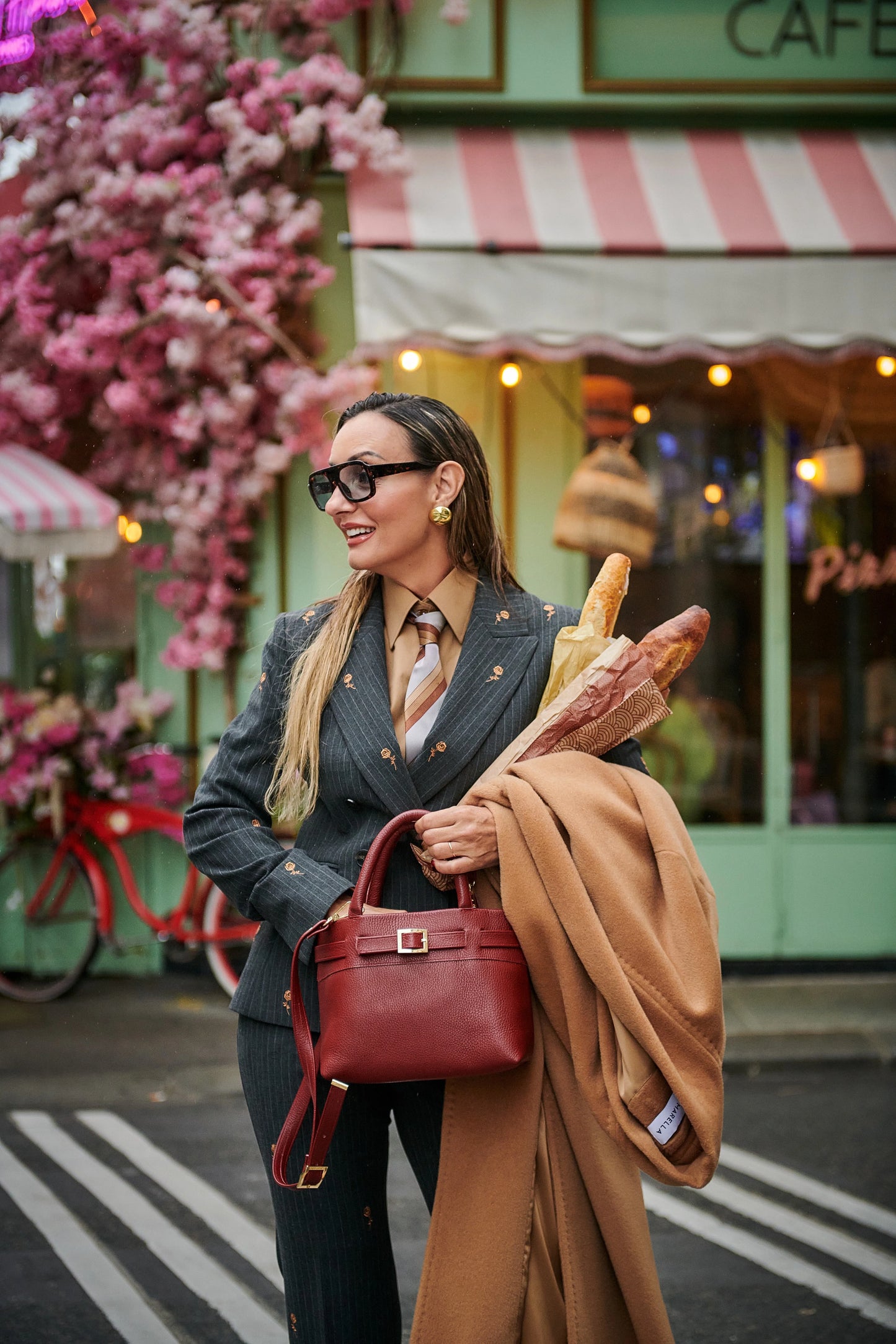 Emily Medium Leather Handbag - Cherry Red