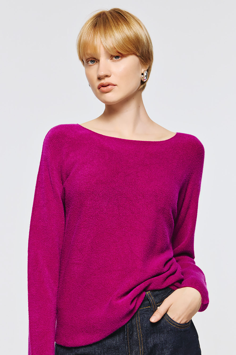 Soft Knitwear O-Neck | Magenta