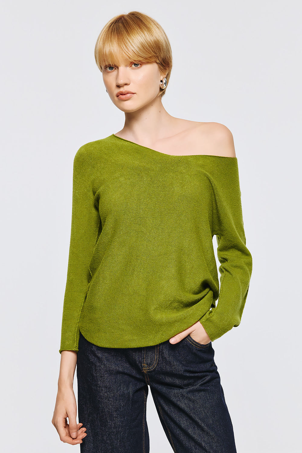 Soft Knitwear V-Neck | Olive Green