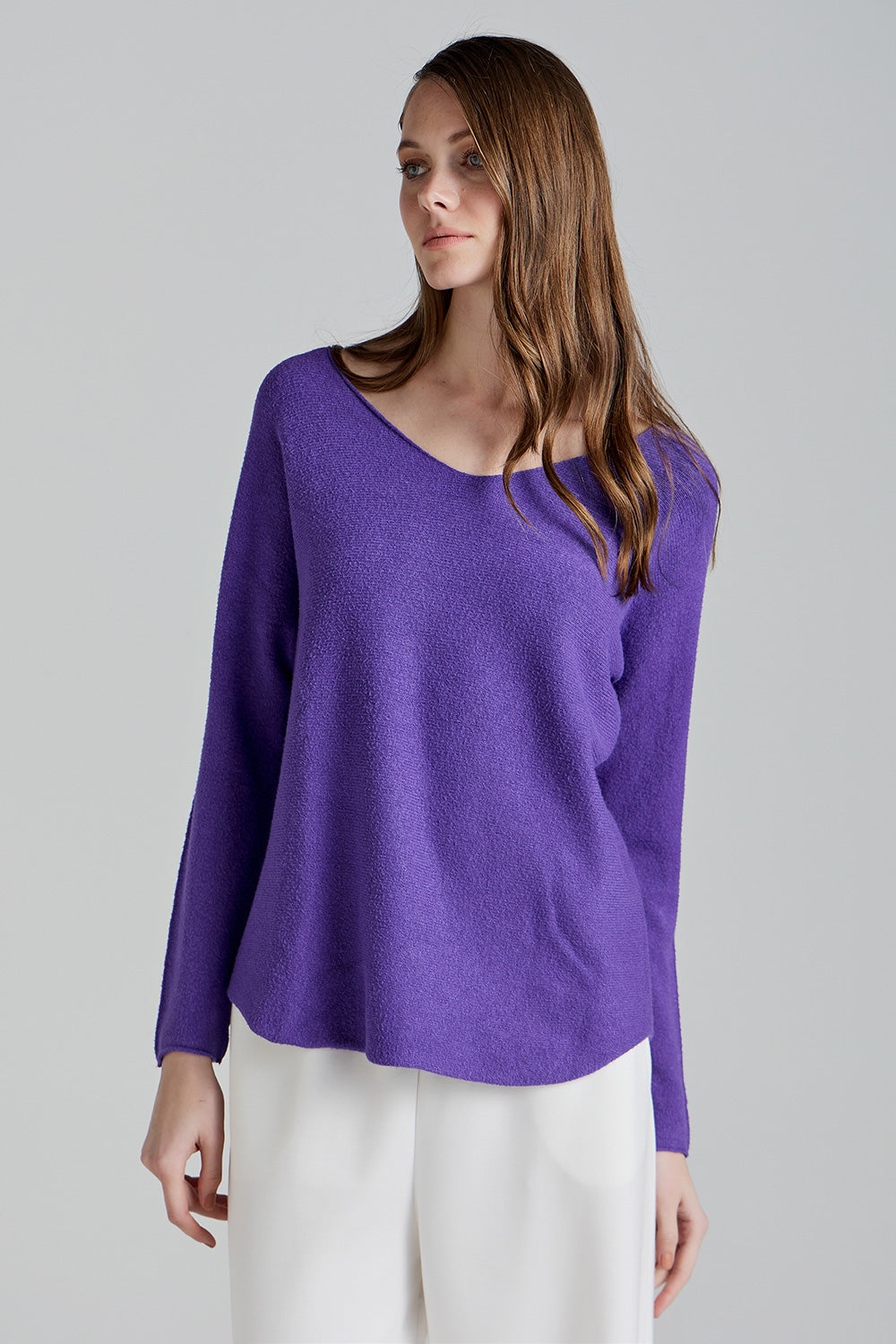 Soft Knitwear V-Neck | Purple
