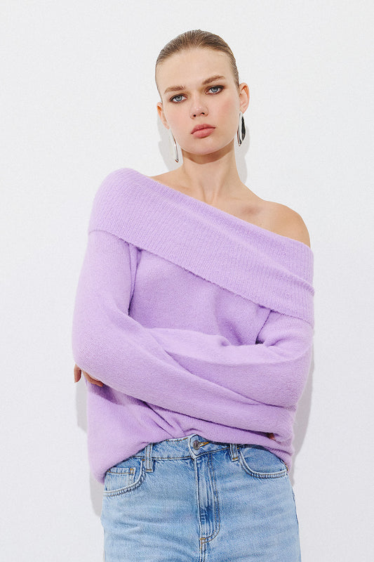 Alpaca Off Shoulder Pullover - Lilla