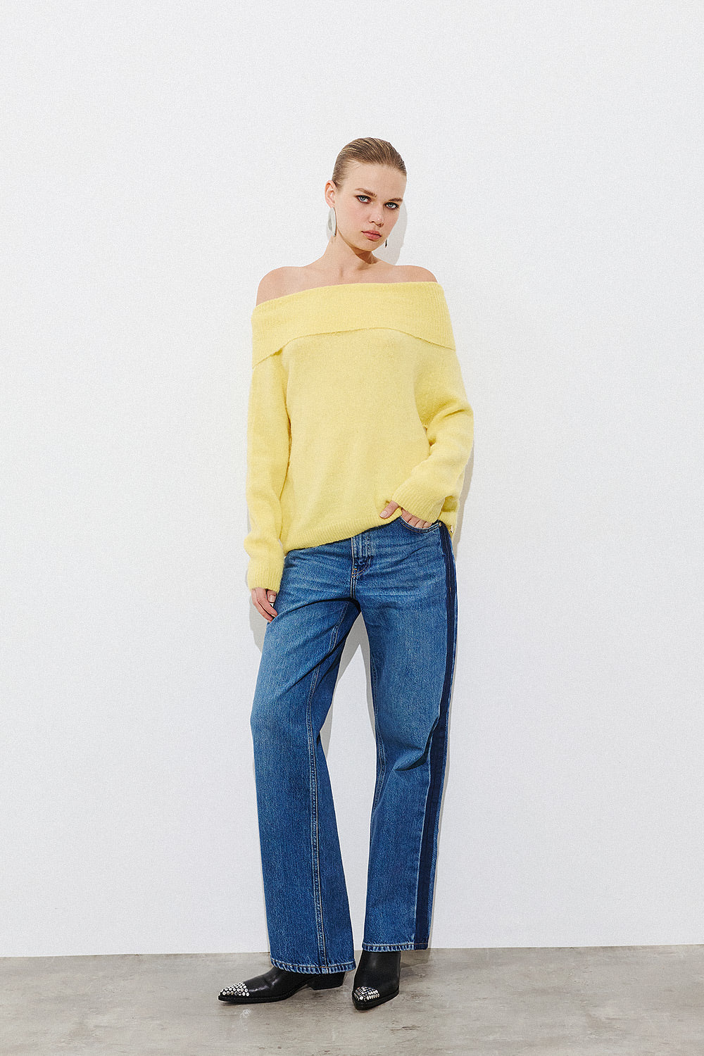 Alpaca Off Shoulder Pullover - Yellow