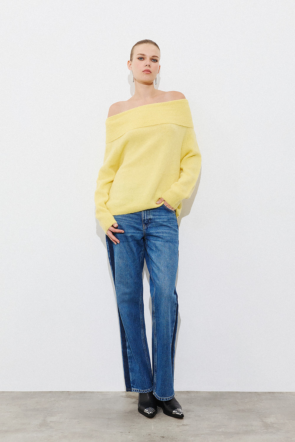 Alpaca Off Shoulder Pullover - Yellow