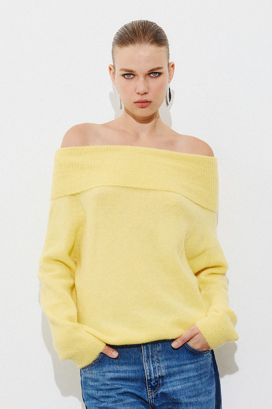 Alpaca Off Shoulder Pullover - Yellow