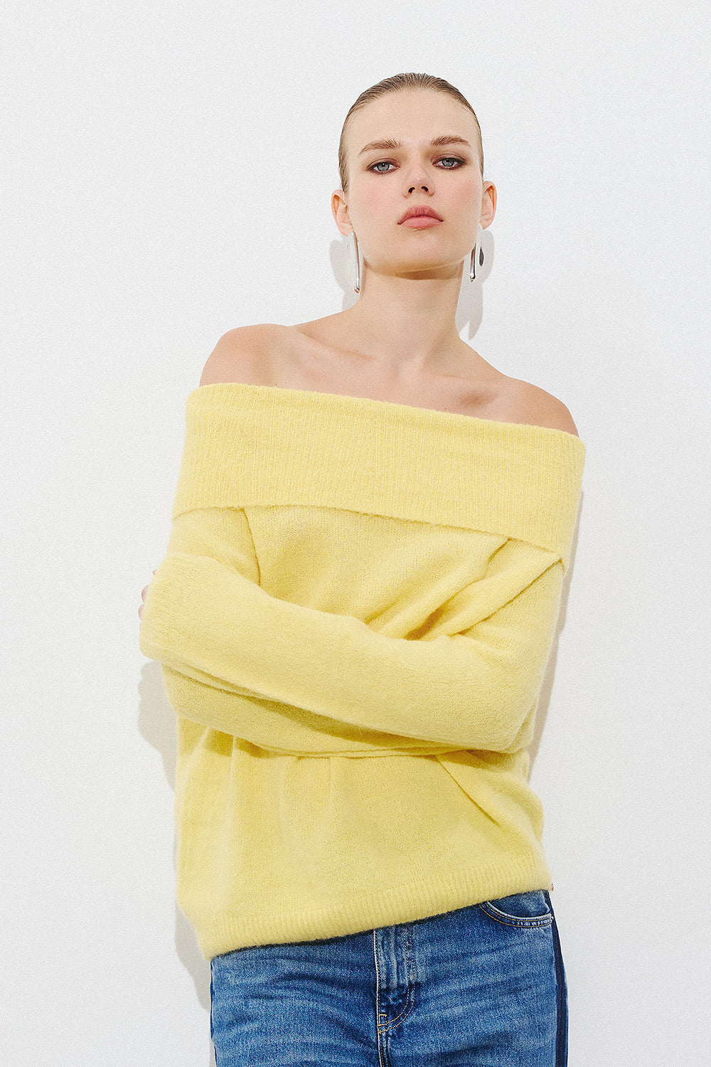 Alpaca Off Shoulder Pullover - Yellow