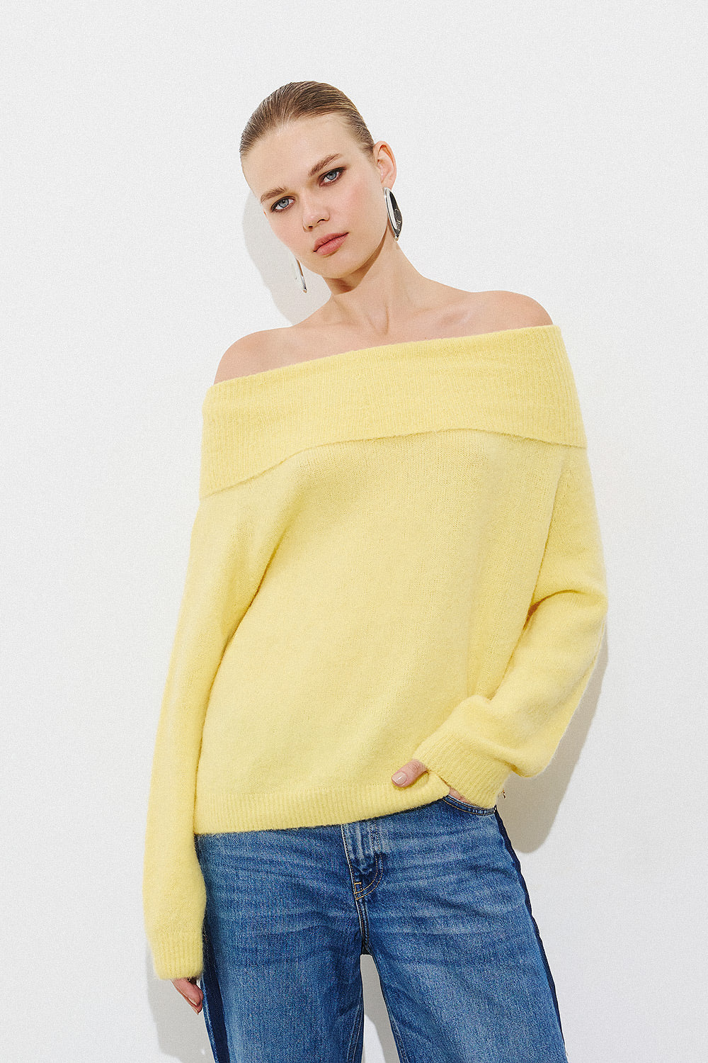 Alpaca Off Shoulder Pullover - Yellow