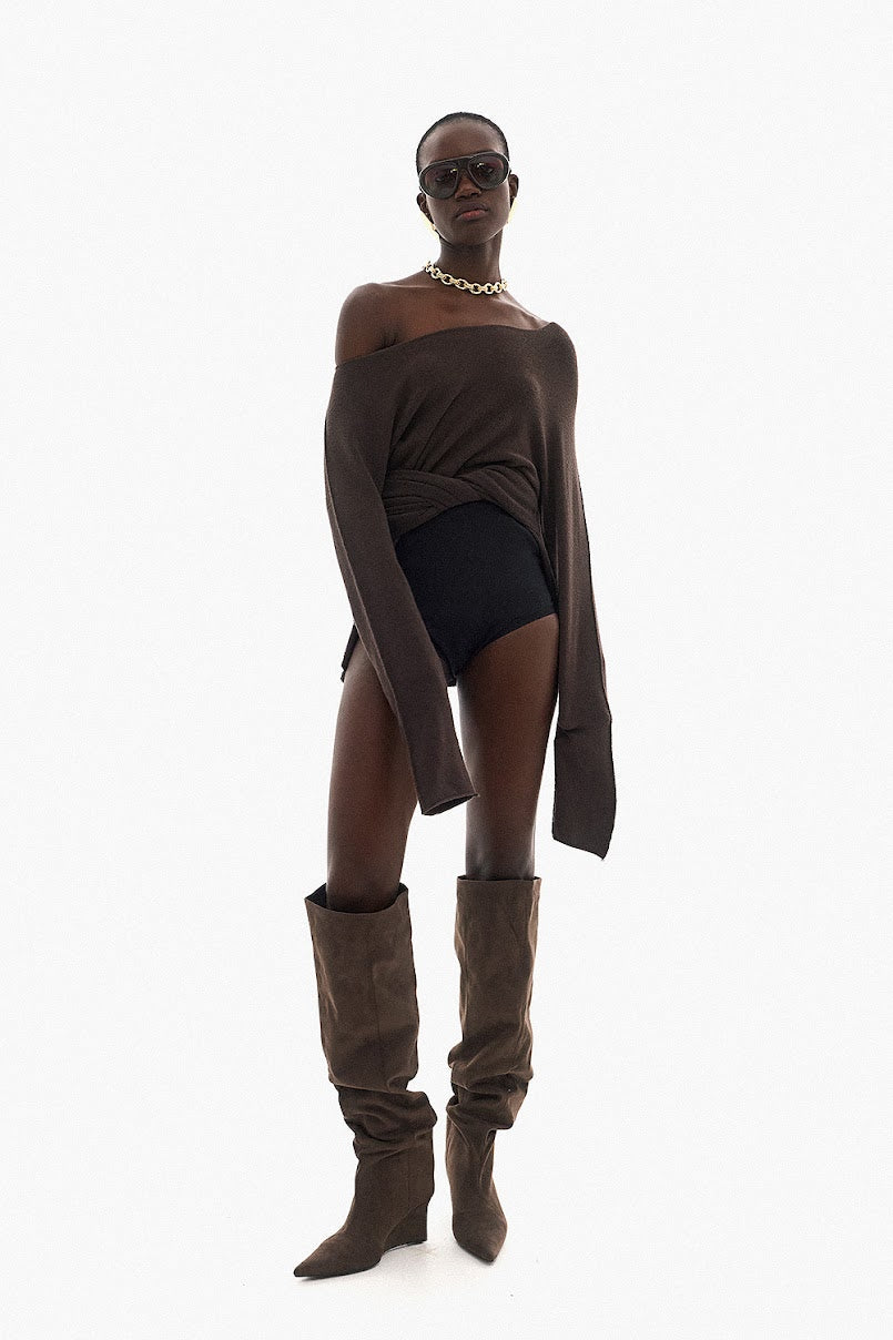 Soft Knitwear O-Neck | Brown