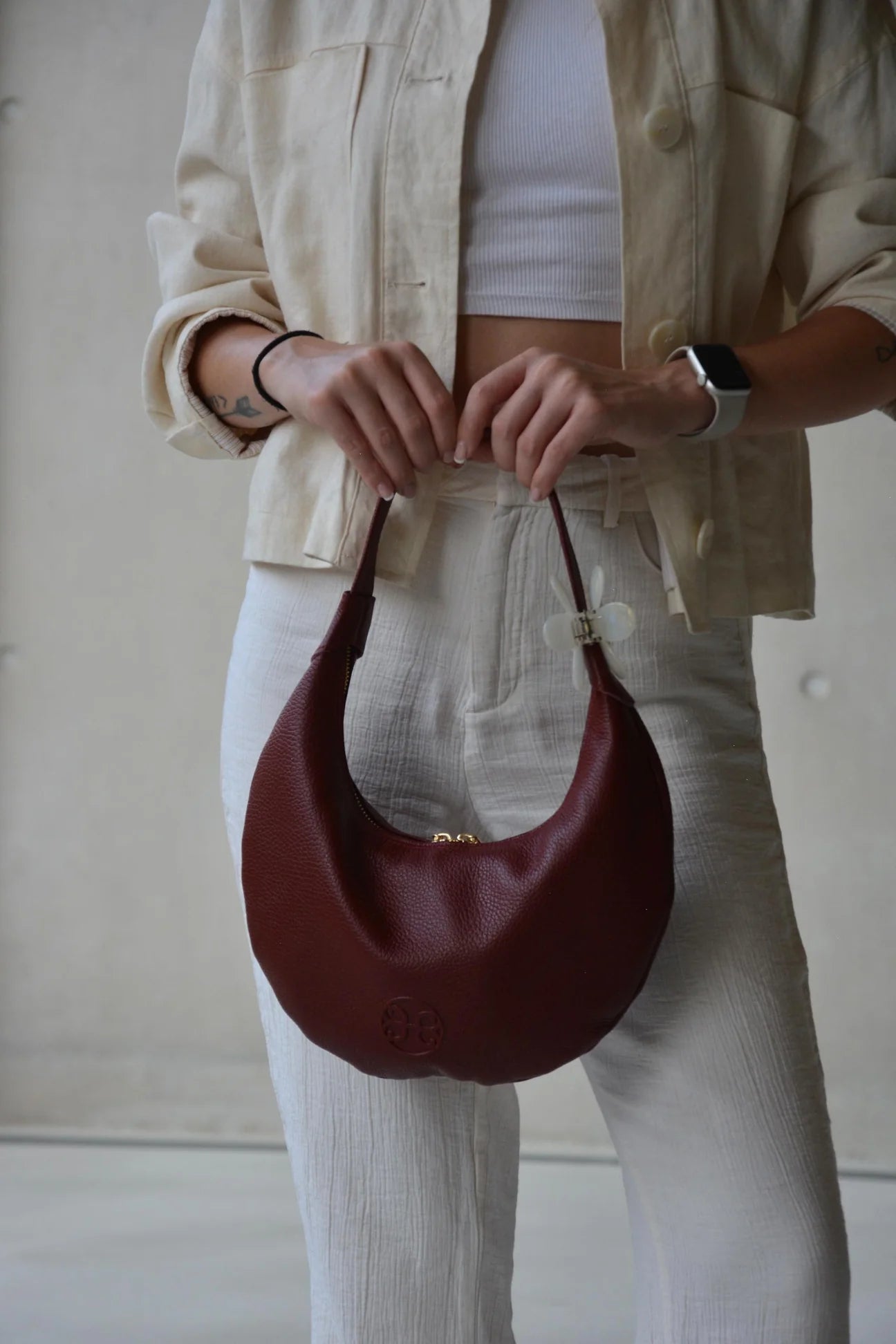 Ophelia Small Leather Shoulder Bag - Cherry Red