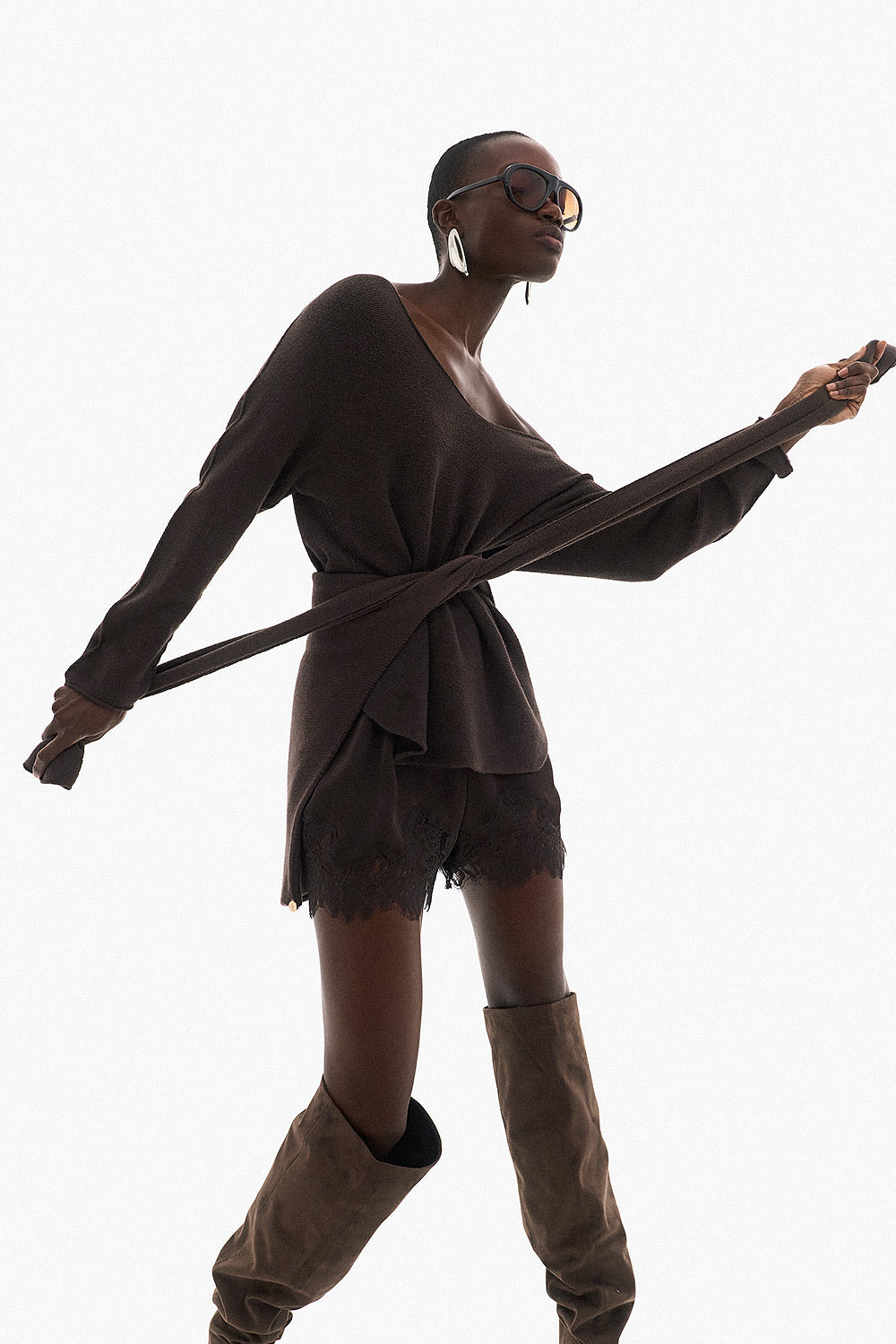 Soft Knitwear V-Neck | Brown
