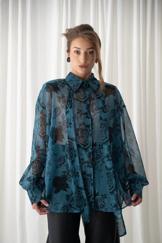 Dark Blue Rose Oversized Shirt