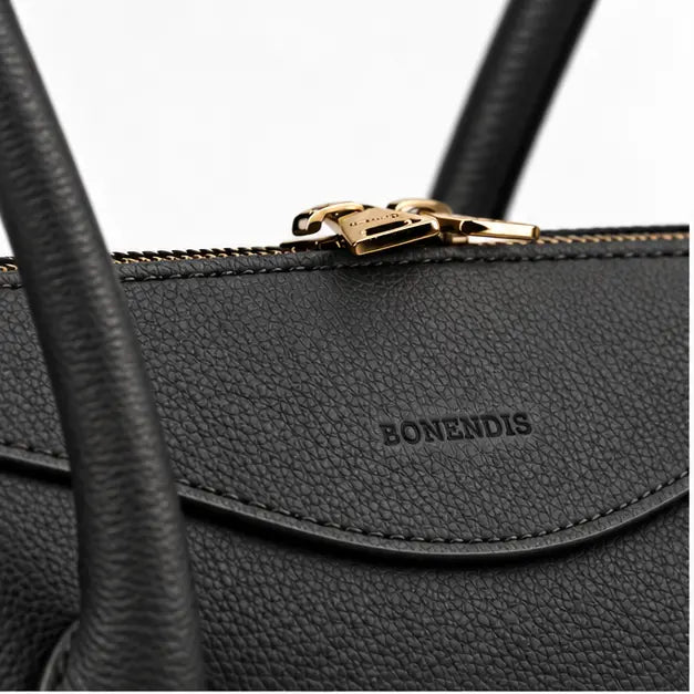 Lydia Leather Bag - Black (gold details)