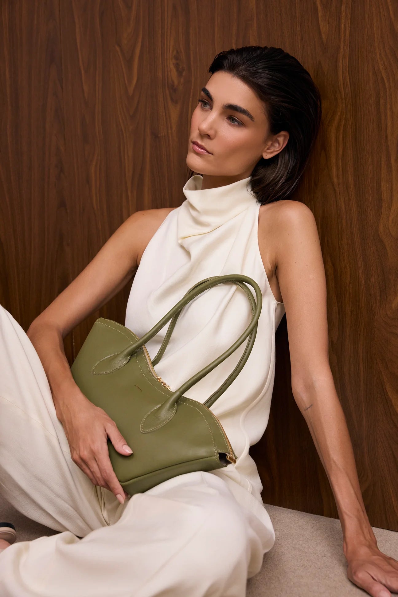 Bisou Small Leather Bag - Olive Green