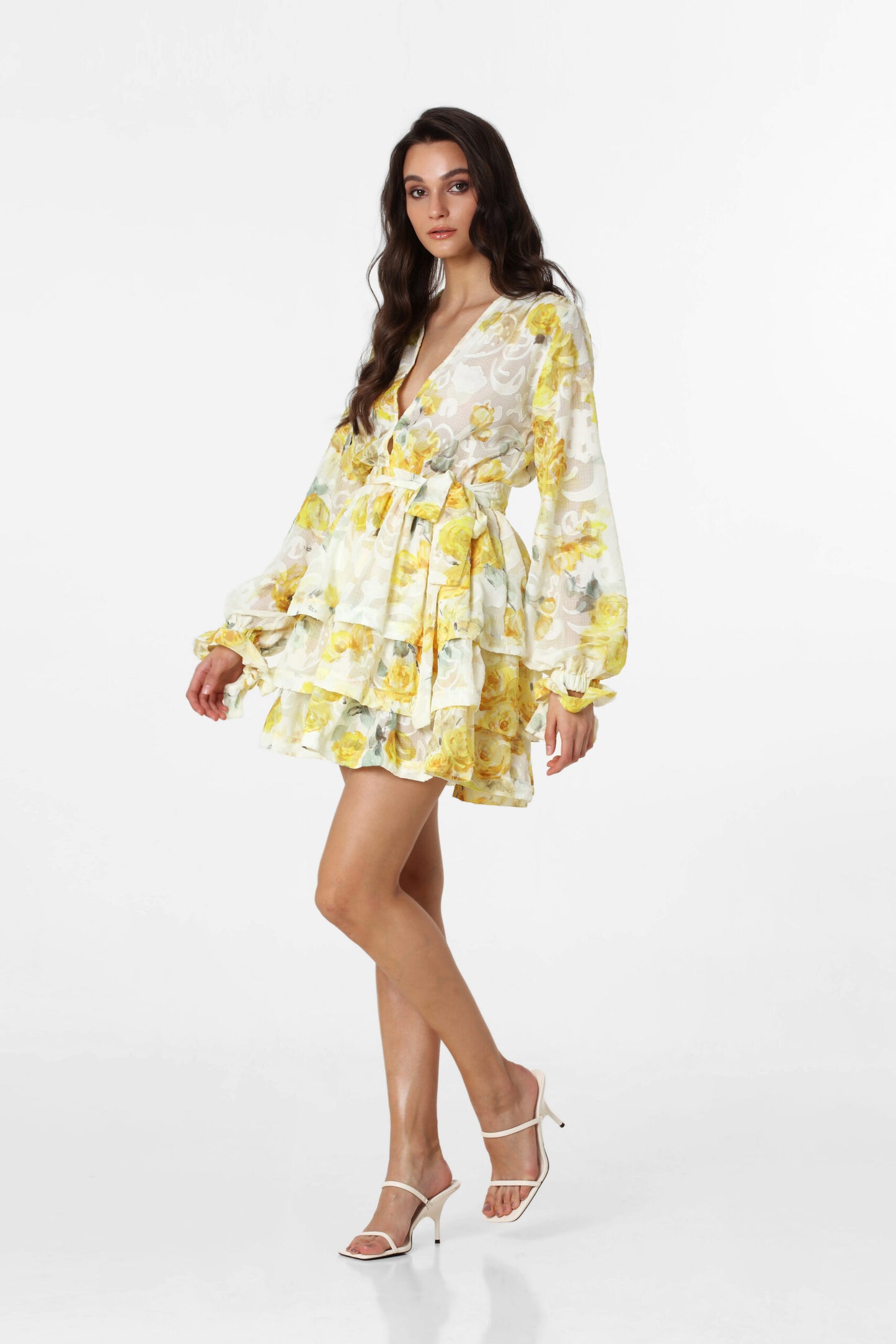 Yellow Rose Mini Dress - Longsleeve