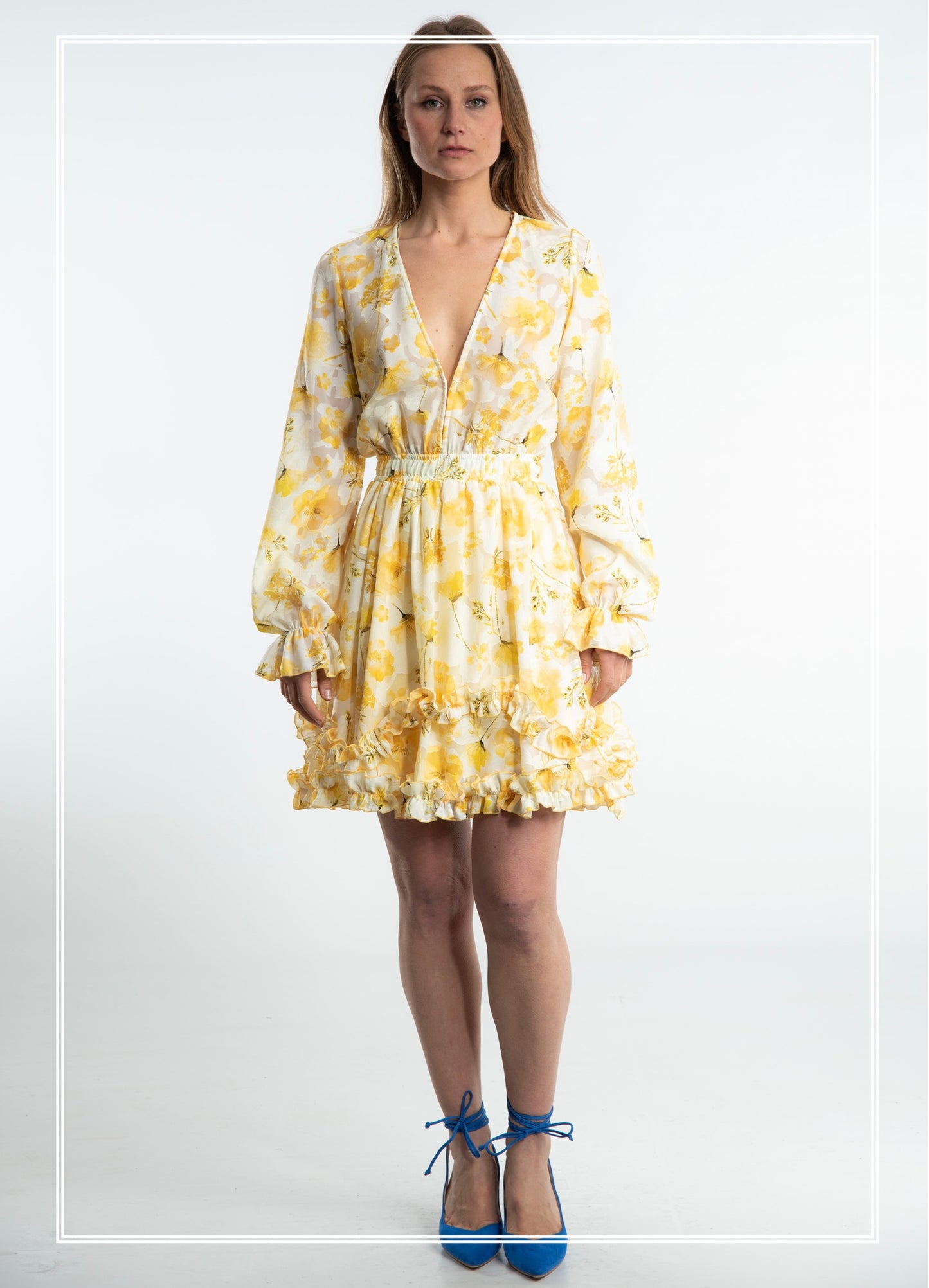 Yellow Blossom Mini Dress - Ciffon