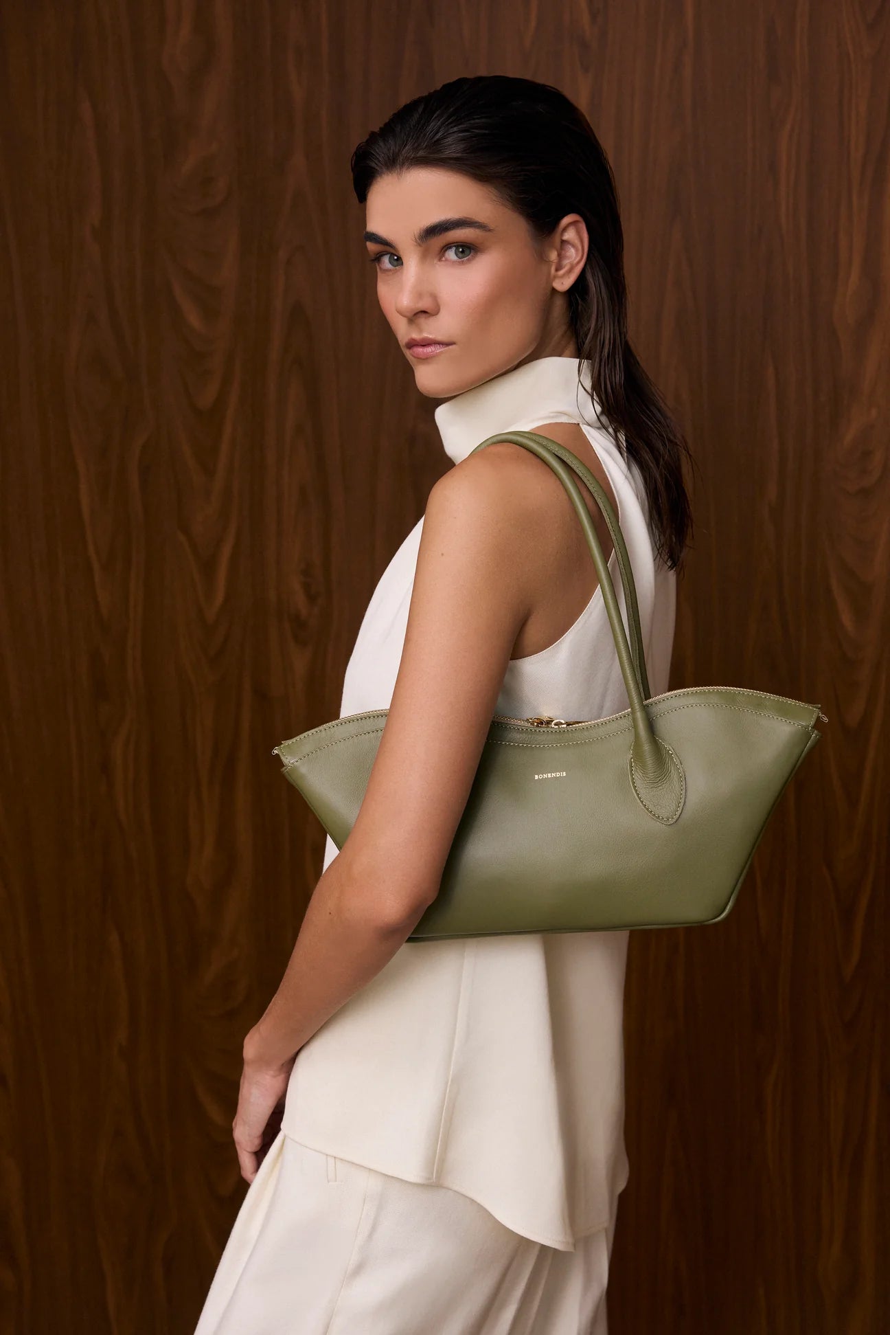 Bisou Small Leather Bag - Olive Green