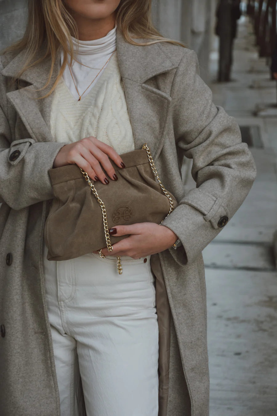 Kiss Mini Leather Pouch - Mocca Suede