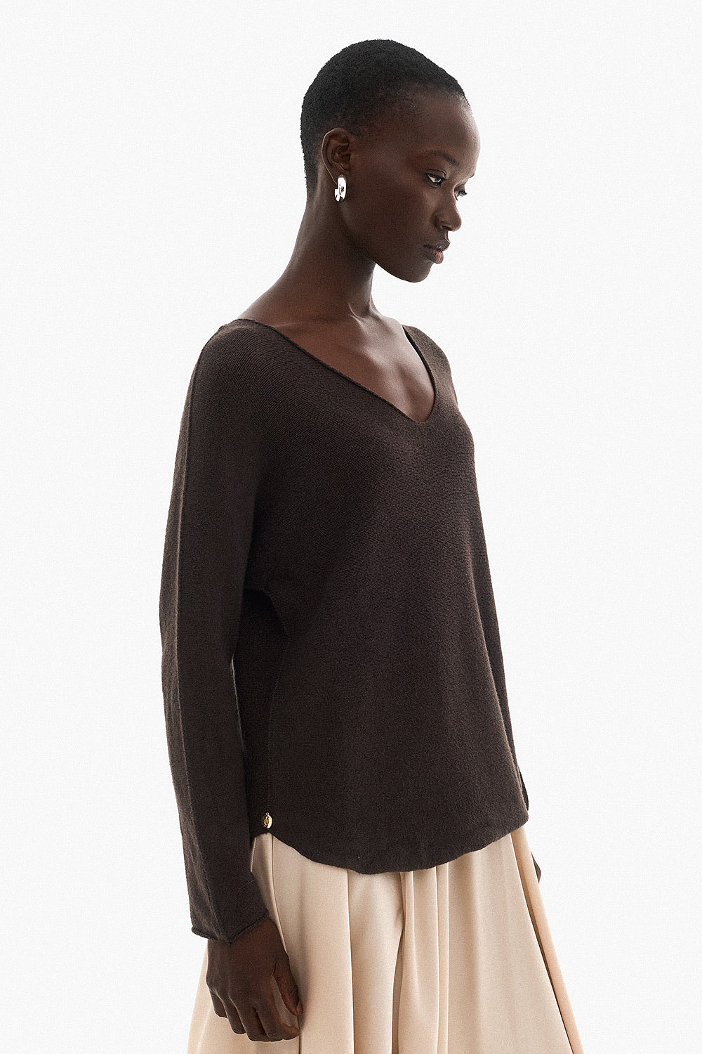 Soft Knitwear V-Neck | Brown