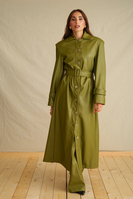 Evergreen Leather Maxi Coat