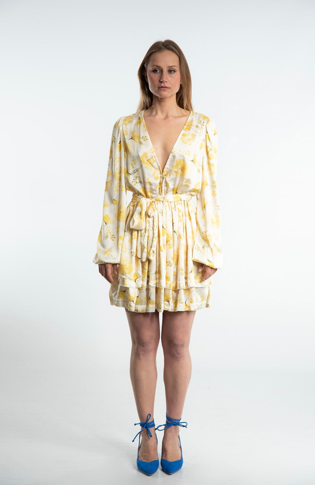 Yellow Blossom Mini Dress - Silk