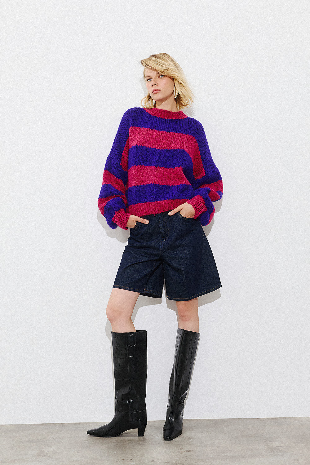 Striped Pattern Pullover - Purple/Magenta