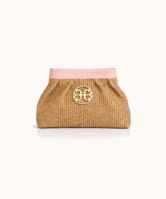 Kiss Small Raffia Bag - Pink Leather