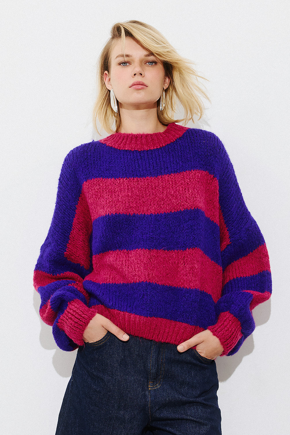 Striped Pattern Pullover - Purple/Magenta