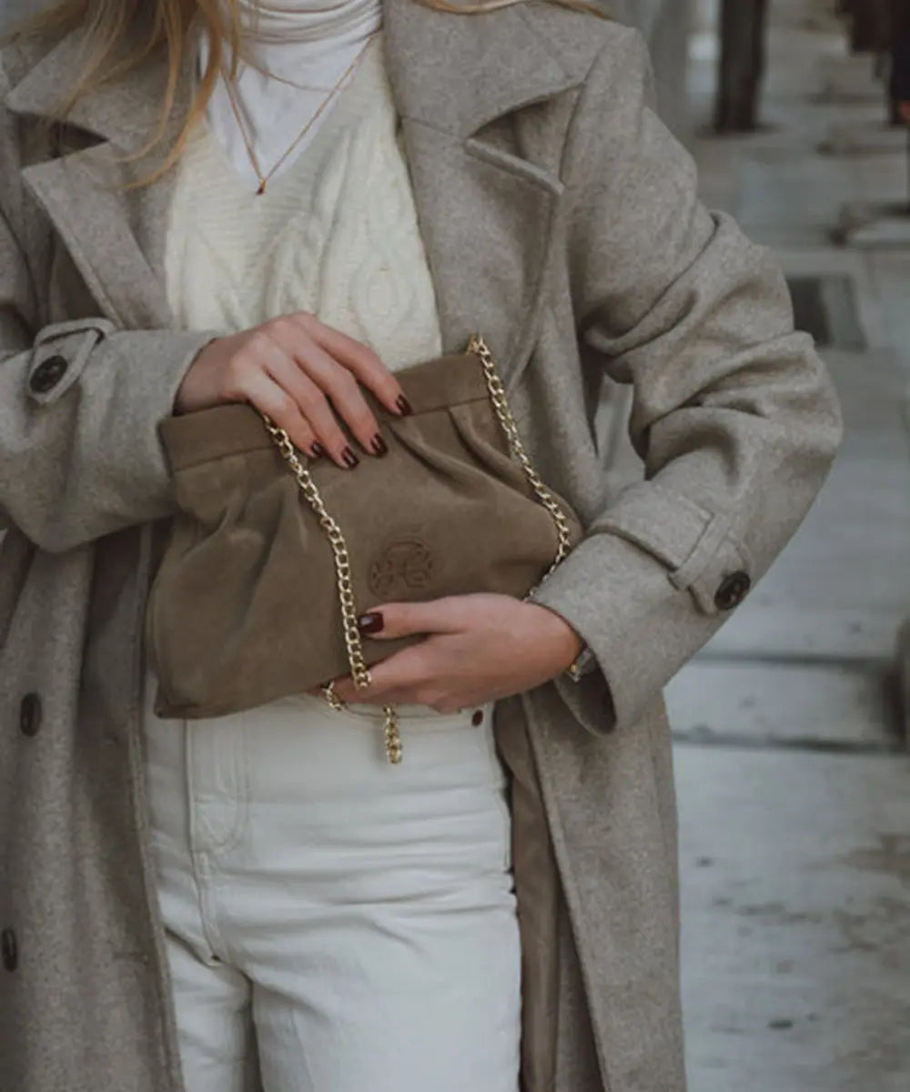 Kiss Mini Leather Pouch - Mocca Suede