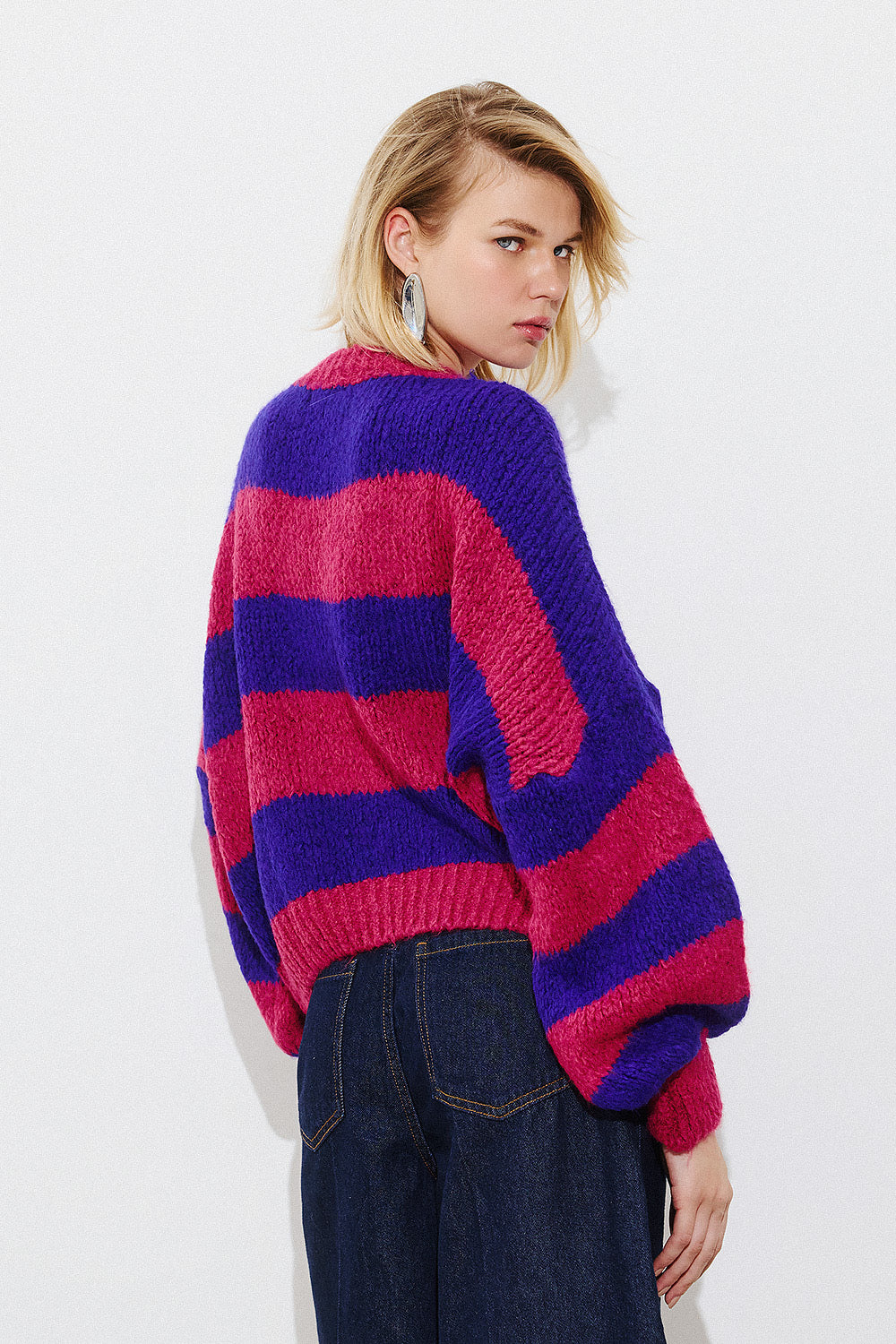 Striped Pattern Pullover - Purple/Magenta