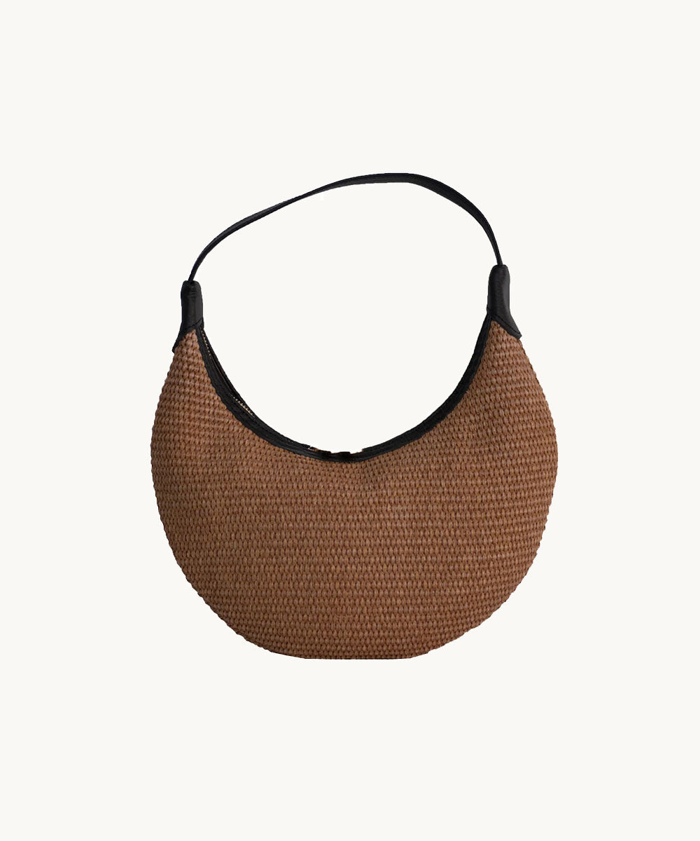 Ophelia Mini Raffia Shoulder Bag - Black Leather