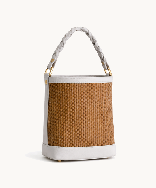 Bucket Raffia Bag - Cream Leather