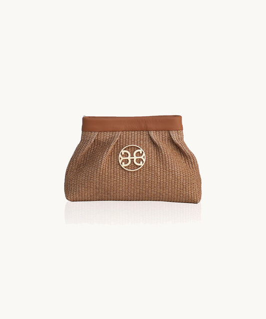 Kiss Raffia Pouch - Tabac Leather