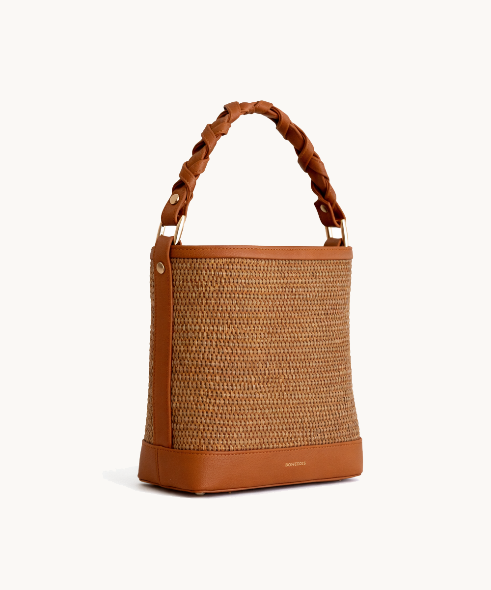 Bucket Raffia Bag - Tabac Leather