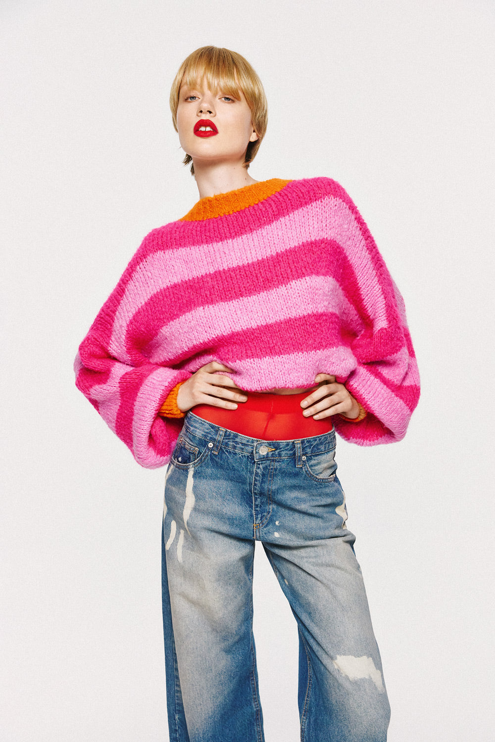 Long Sleeve Pullover - Fuchsia Stripe