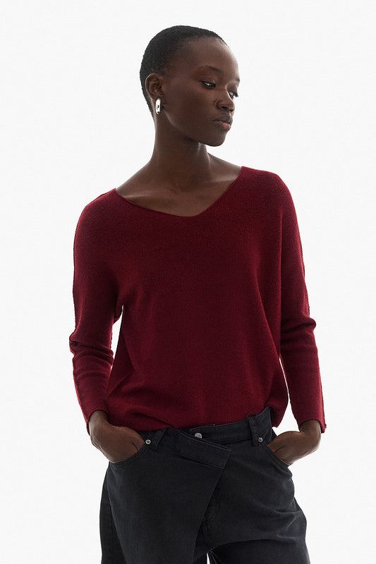 Soft Knitwear V-Neck | Burgundy