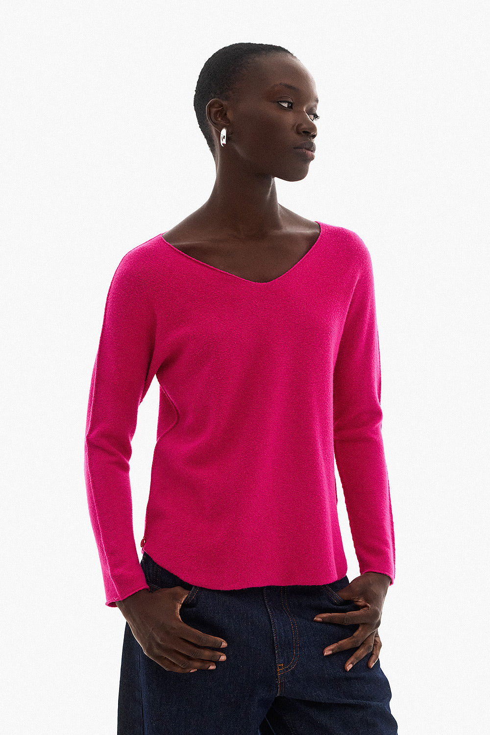 Soft Knitwear V-Neck | Fuchsia