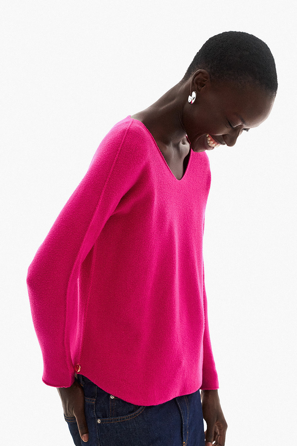 Soft Knitwear V-Neck | Fuchsia
